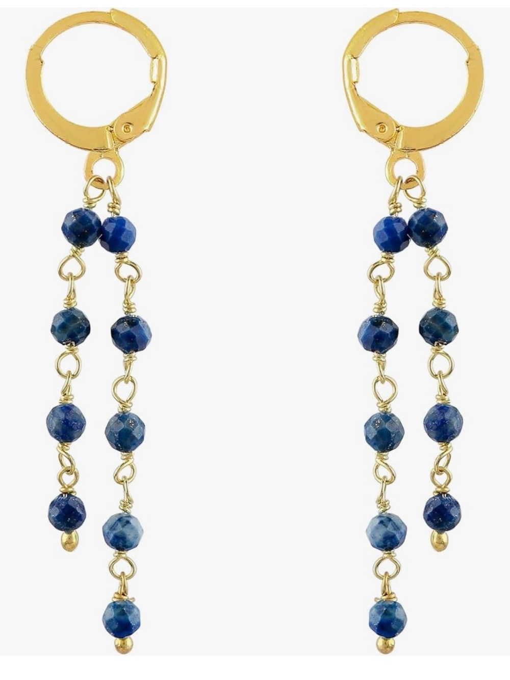 NEW 14K Gold Plated Lapis Lazuli Hoop Dangle Earrings- Women's Jewelry
